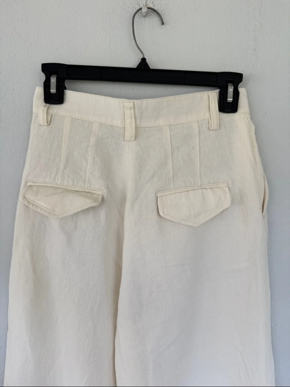 ZARA white high rise pleated wide leg linen blend crop pants size XS